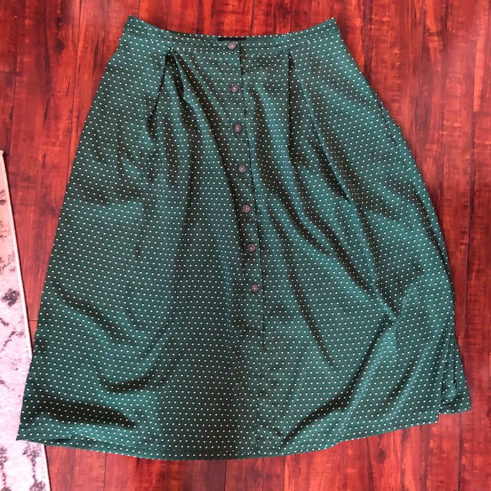 Women’s Polka Dot Button- Front A-Line Midi Skirt